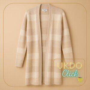 Kathy Ireland Women’s Long Open Front Plaid Cardigan Beige Blender Size M – Soft